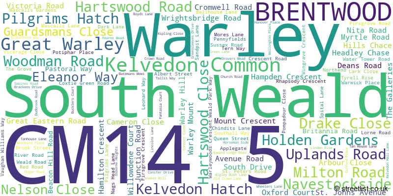 A word cloud for the CM14 5 postcode